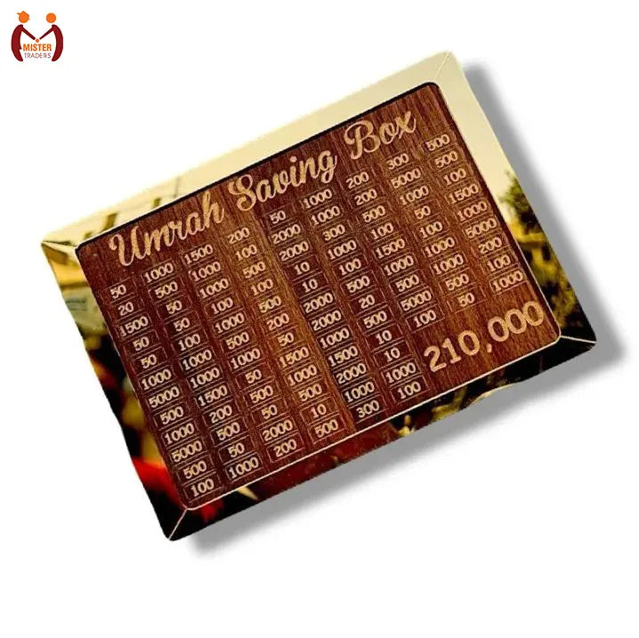 Premium Wooden Umrah Saving Box – Golden Acrylic Money Box | Islamic Gift